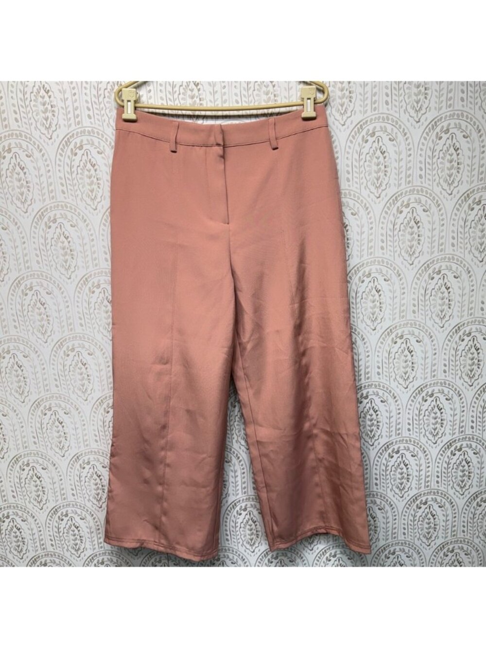 Avec Les Filles Wide Leg Crop Pants Womens 10 Pink High Rise Trouser Business